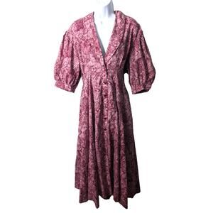 Vintage 80's Vogue Designer Original Midi Dress Pink Button Front Prairie Puff